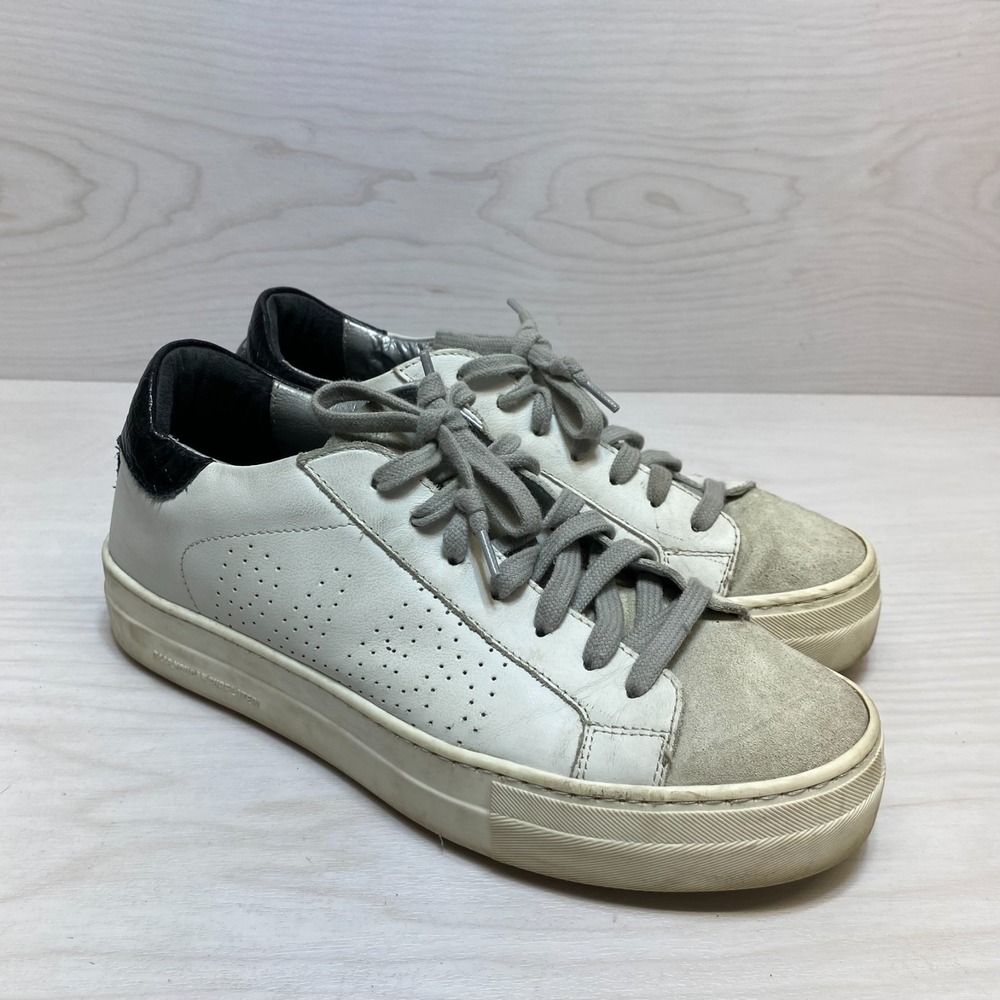 P448 John Sneakers Womens Size 8.5 White Leather Low Top Lace Up Walking Outdoor